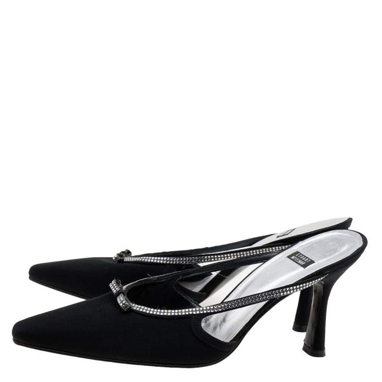 Pre Owned Stuart Weitzman Black Nylon Crystal Embellished Mules Size 40