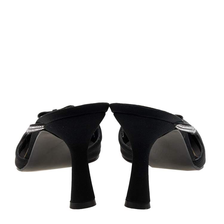 Pre Owned Stuart Weitzman Black Nylon Crystal Embellished Mules Size 40