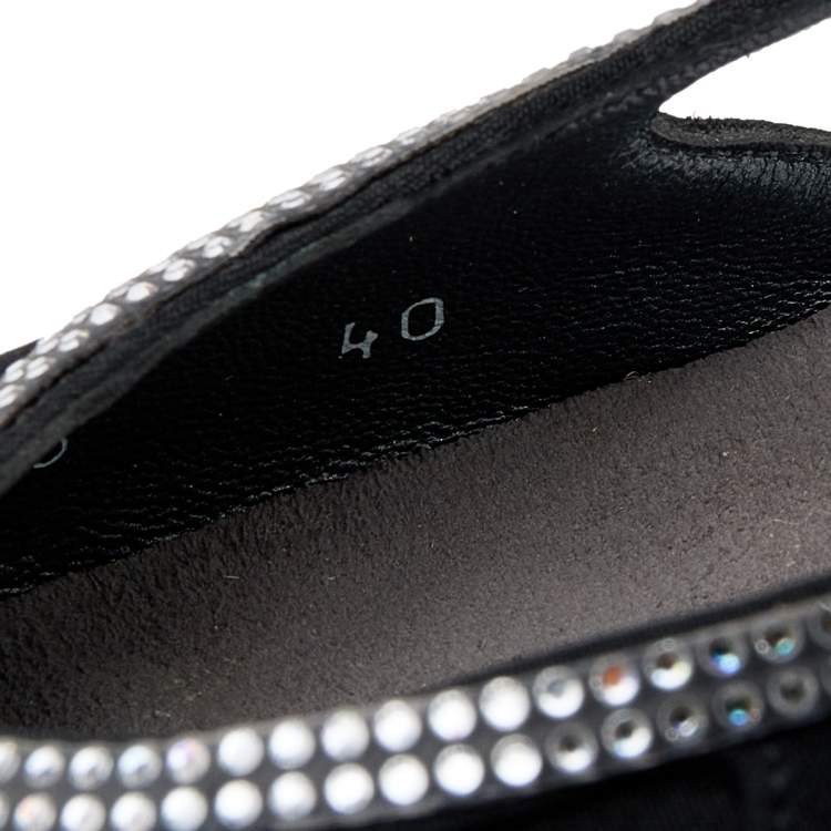 Pre Owned Stuart Weitzman Black Nylon Crystal Embellished Mules Size 40