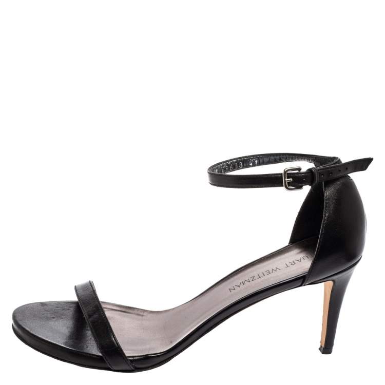 Pre Owned Stuart Weitzman Black Leather Nudist  Ankle Strap Sandals Size 41