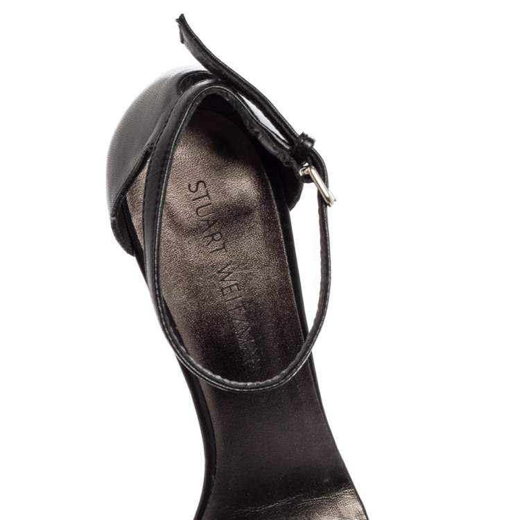 Pre Owned Stuart Weitzman Black Leather Nudist  Ankle Strap Sandals Size 41