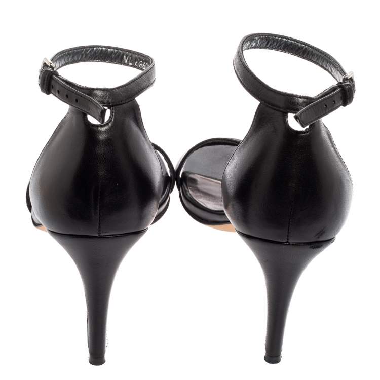 Pre Owned Stuart Weitzman Black Leather Nudist  Ankle Strap Sandals Size 41