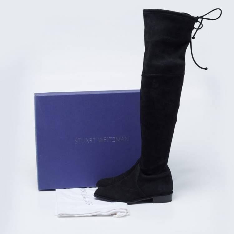 Pre Owned Stuart Weitzman Black Suede Over The Knee Boots Size 34.5