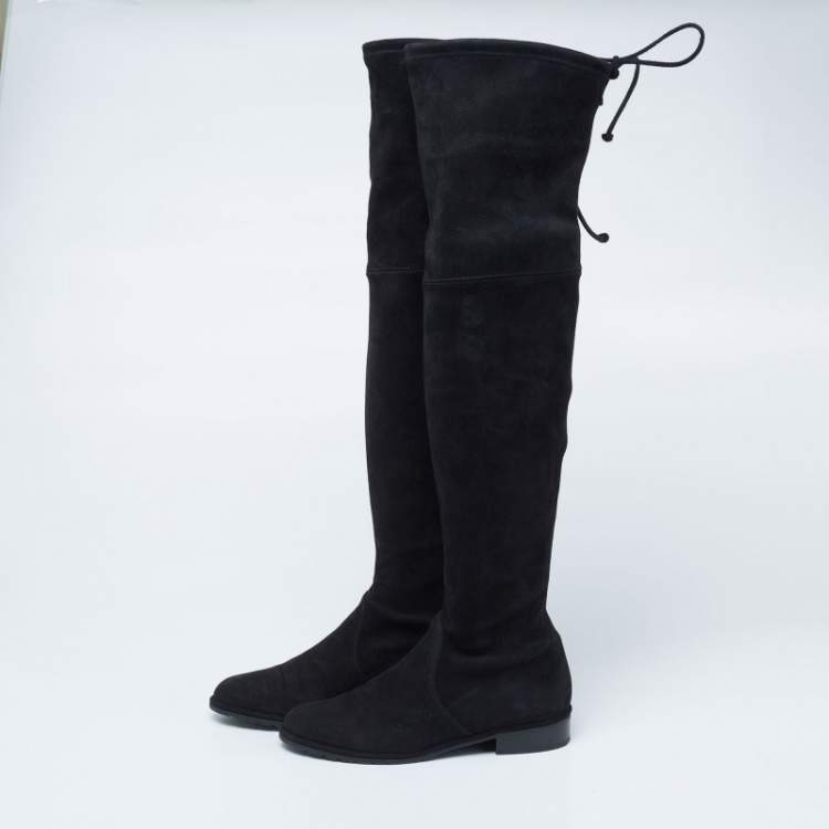 Pre Owned Stuart Weitzman Black Suede Over The Knee Boots Size 34.5