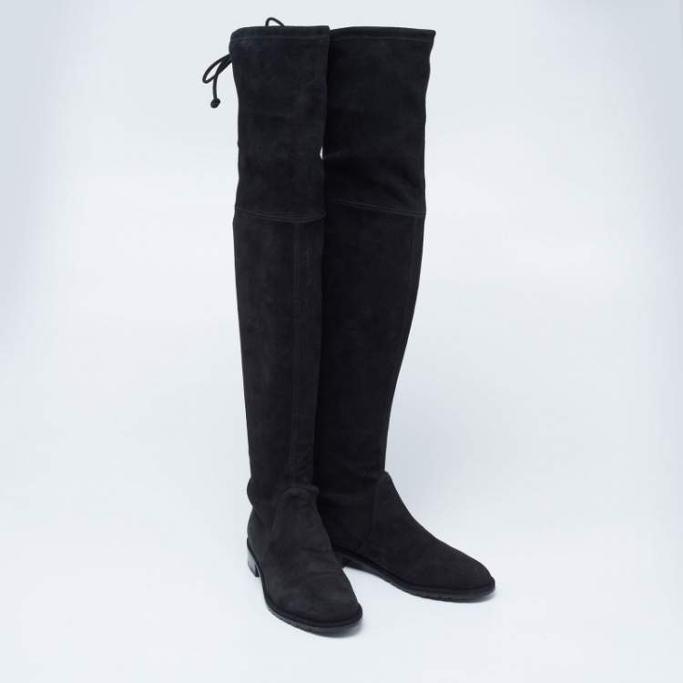 Pre Owned Stuart Weitzman Black Suede Over The Knee Boots Size 34.5