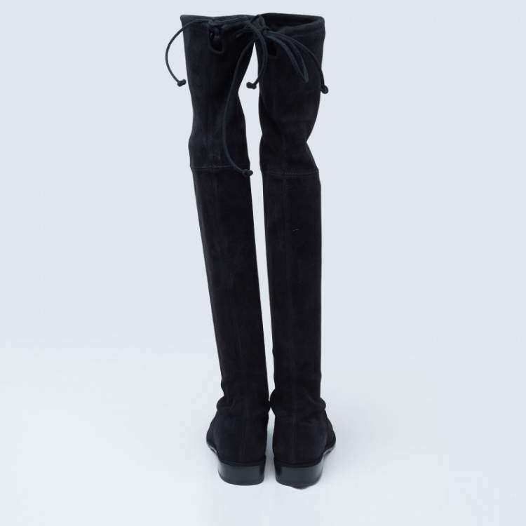 Pre Owned Stuart Weitzman Black Suede Over The Knee Boots Size 34.5