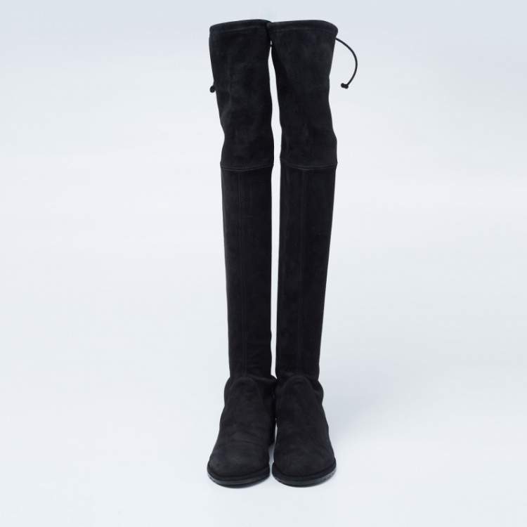 Pre Owned Stuart Weitzman Black Suede Over The Knee Boots Size 34.5