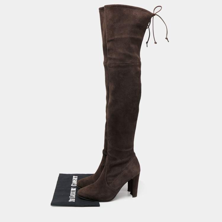 Pre Owned Stuart Weitzman Brown Suede Over The Knee Boots Size 35