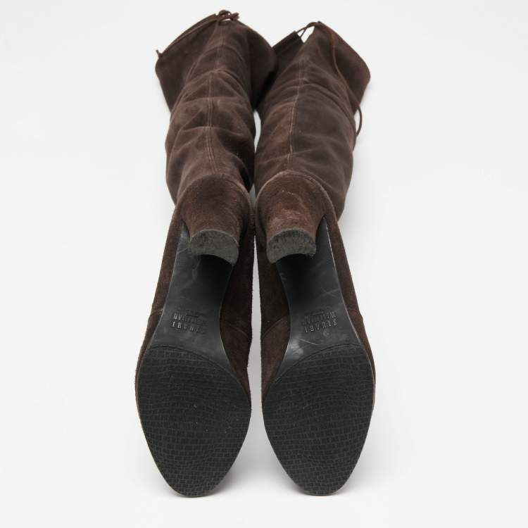 Pre Owned Stuart Weitzman Brown Suede Over The Knee Boots Size 35