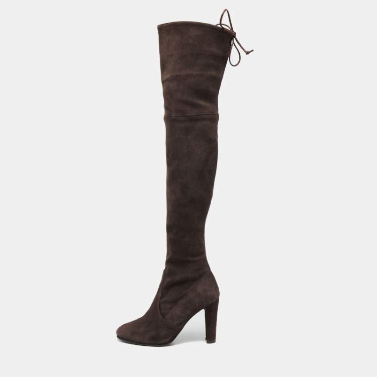 Pre Owned Stuart Weitzman Brown Suede Over The Knee Boots Size 35
