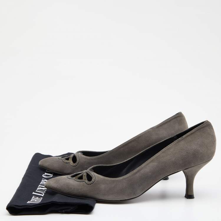 Pre Owned Stuart Weitzman Grey Suede Cut-Out Pointed Toe Pumps Size 41