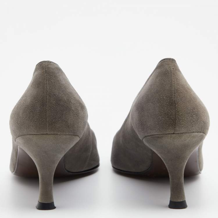 Pre Owned Stuart Weitzman Grey Suede Cut-Out Pointed Toe Pumps Size 41