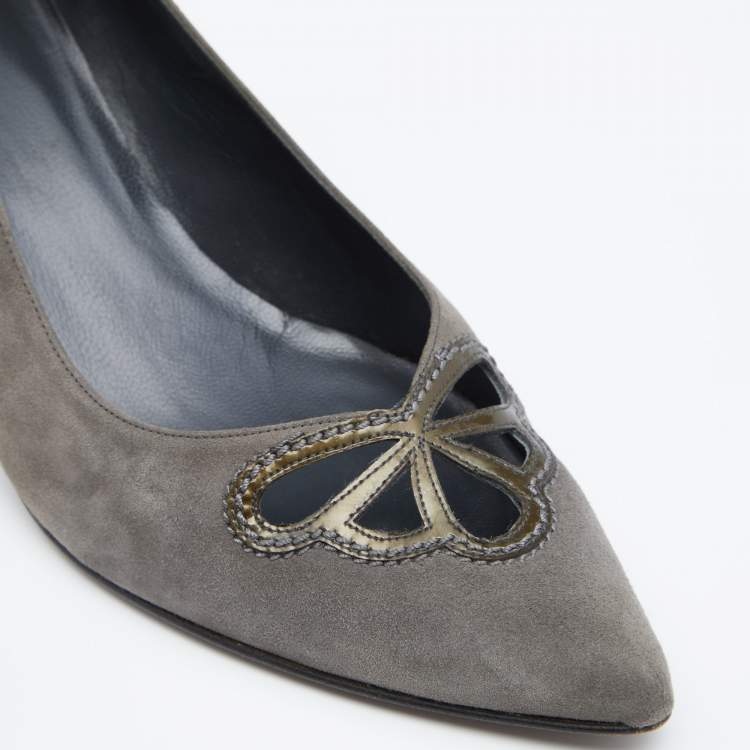 Pre Owned Stuart Weitzman Grey Suede Cut-Out Pointed Toe Pumps Size 41