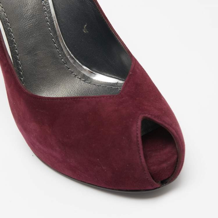 Pre Owned Stuart Weitzman Burgundy Suede Victoria Peep-Toe Pumps Size 40
