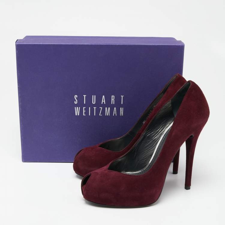 Pre Owned Stuart Weitzman Burgundy Suede Victoria Peep-Toe Pumps Size 40