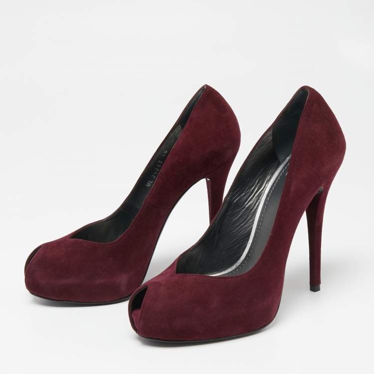 Pre Owned Stuart Weitzman Burgundy Suede Victoria Peep-Toe Pumps Size 40