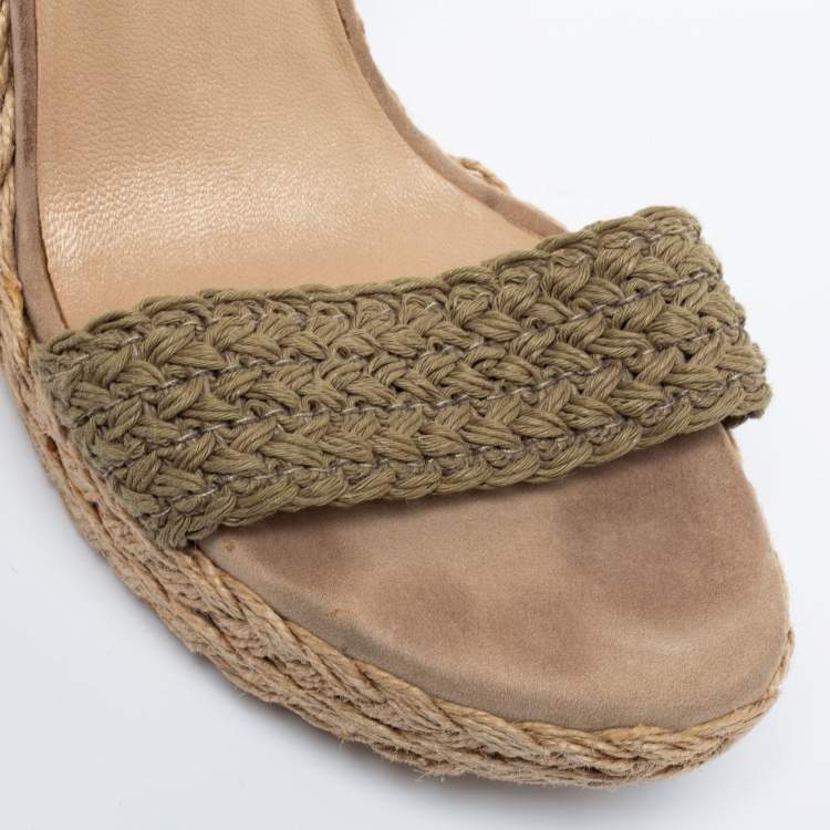 Pre Owned Stuart Weitzman Brown Raffia Wedge Ankle Strap Sandals Size 38.5