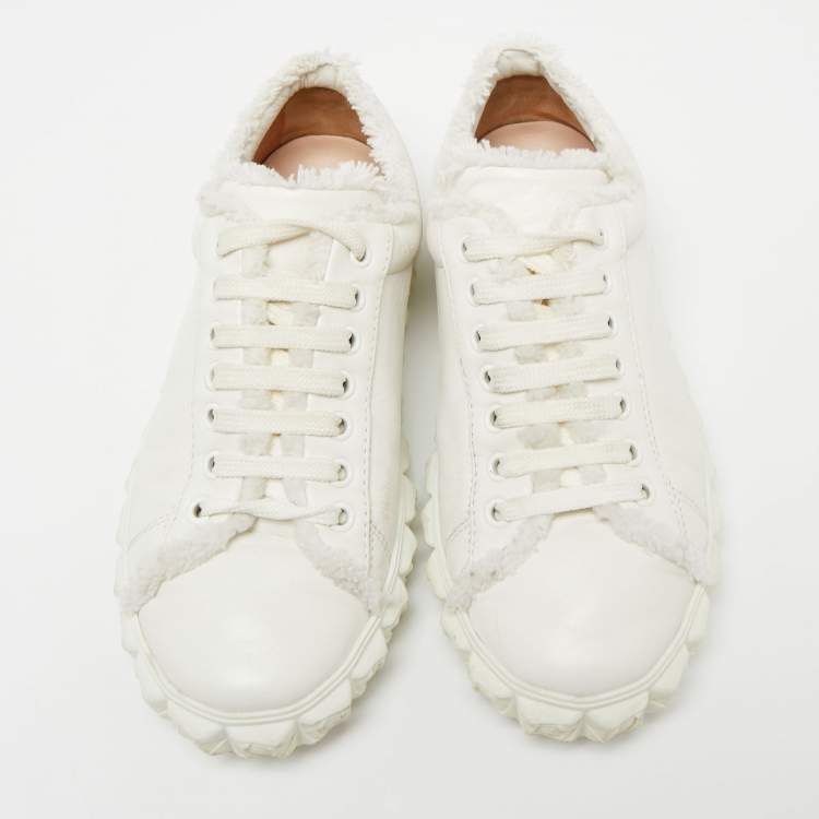 Pre Owned Stuart Weitzman White Leather Lace Up Sneakers Size 37.5 