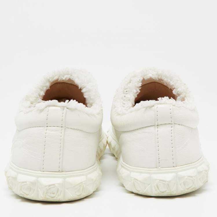 Pre Owned Stuart Weitzman White Leather Lace Up Sneakers Size 37.5 