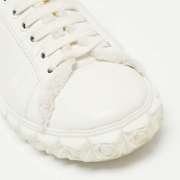 Pre Owned Stuart Weitzman White Leather Lace Up Sneakers Size 37.5 