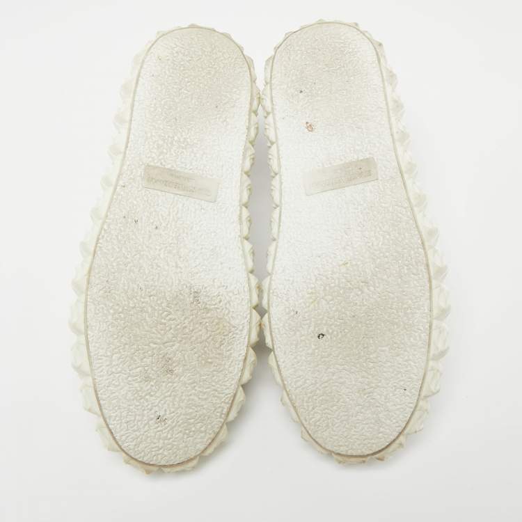 Pre Owned Stuart Weitzman White Leather Lace Up Sneakers Size 37.5 