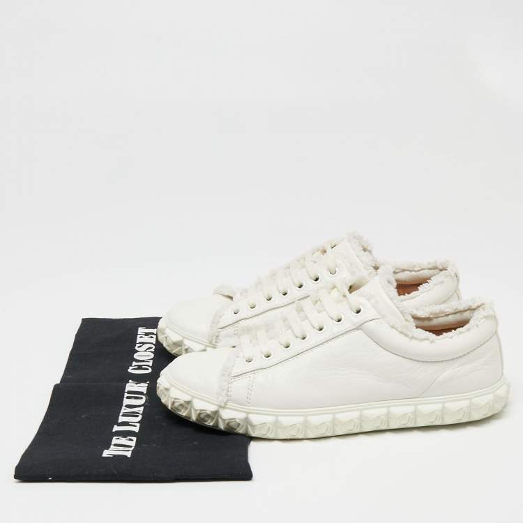 Pre Owned Stuart Weitzman White Leather Lace Up Sneakers Size 37.5 