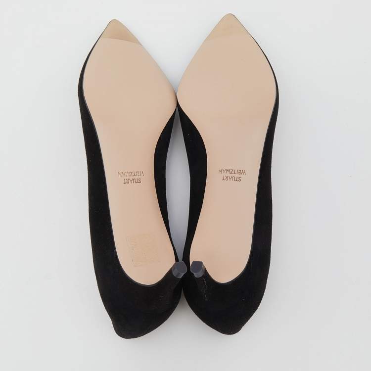 مملوكة مسبقًا Stuart Weitzman Black Suede Anny Pointed Toe Pumps Size 37.5
