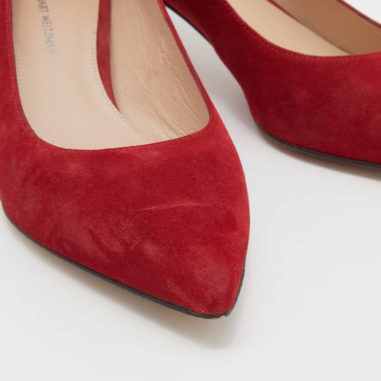 Pre Owned Stuart Weitzman Red Suede Anny Pointed Toe Pumps Size 37.5