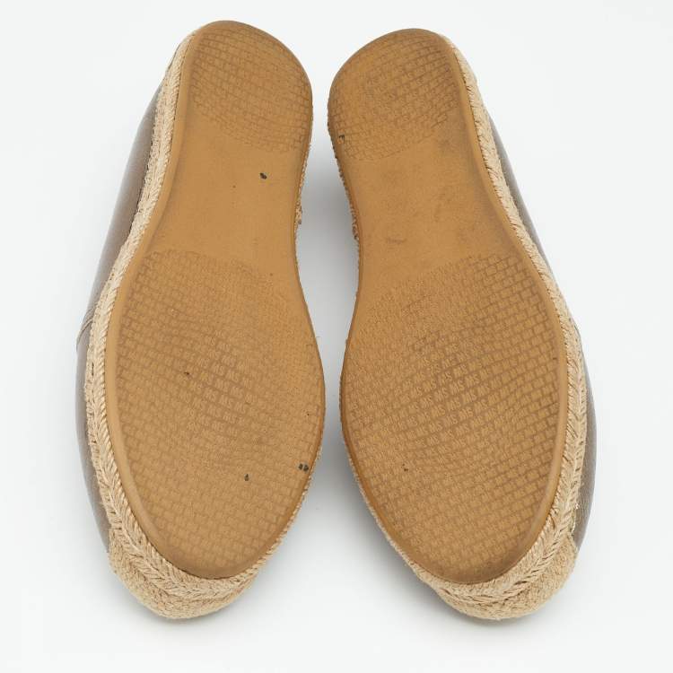 Pre Owned Stuart Weitzman Metallic Gunmetal Grey Leather Espadrille Flats Size 37