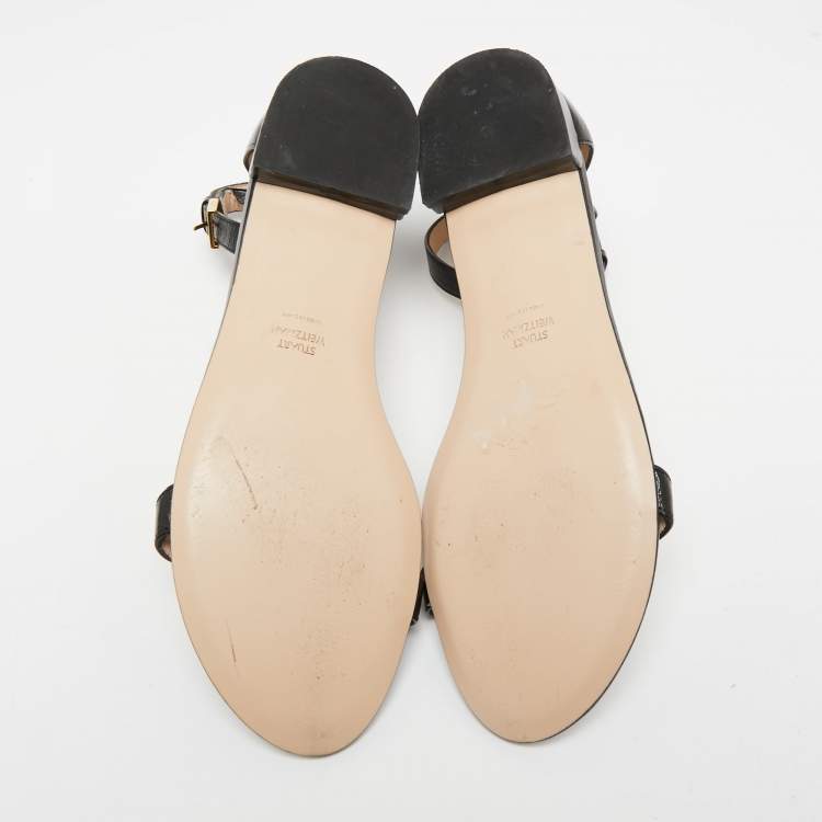 Pre Owned Stuart Weitzman Black Leather NudistJune Ankle Strap Sandals Size 39.5