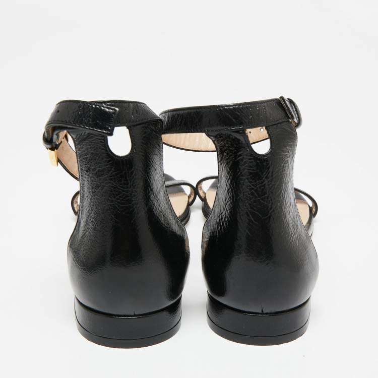 Pre Owned Stuart Weitzman Black Leather NudistJune Ankle Strap Sandals Size 39.5
