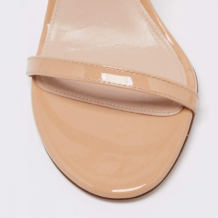Pre Owned Stuart Weitzman Beige Patent Leather Nudistsong Ankle Strap Sandals Size 35.5
