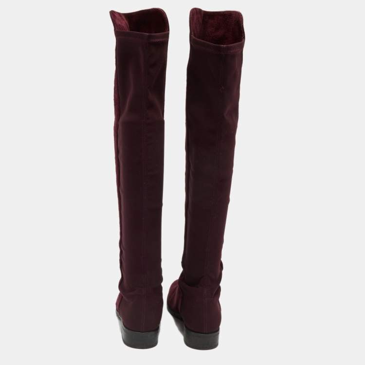 Pre Owned Stuart Weitzman Burgundy Suede Knee Length Boots Size 34.5