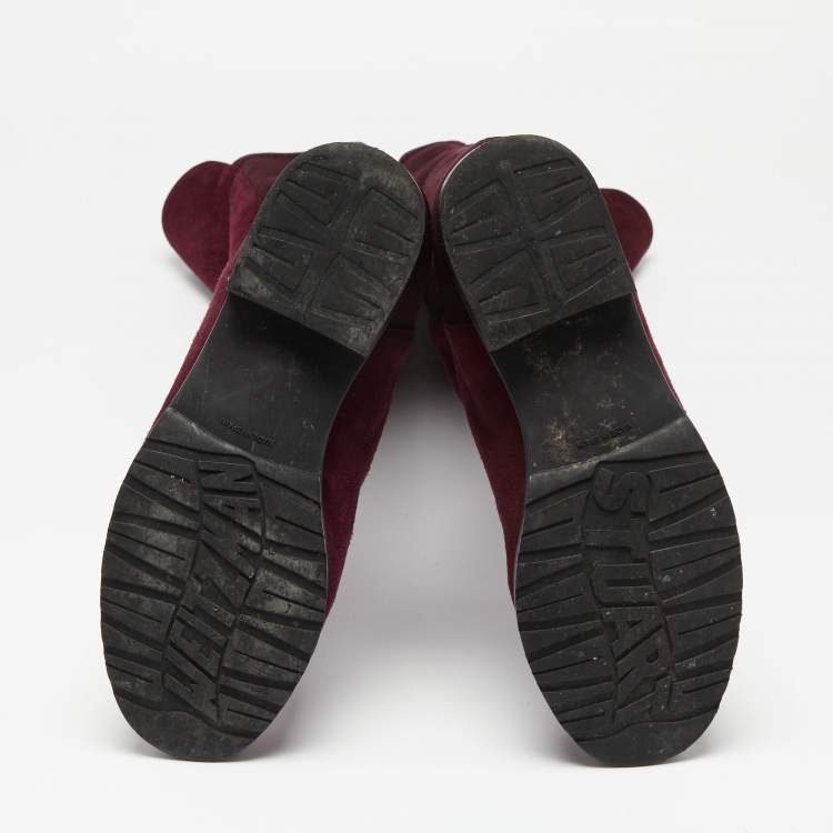 Pre Owned Stuart Weitzman Burgundy Suede Knee Length Boots Size 34.5
