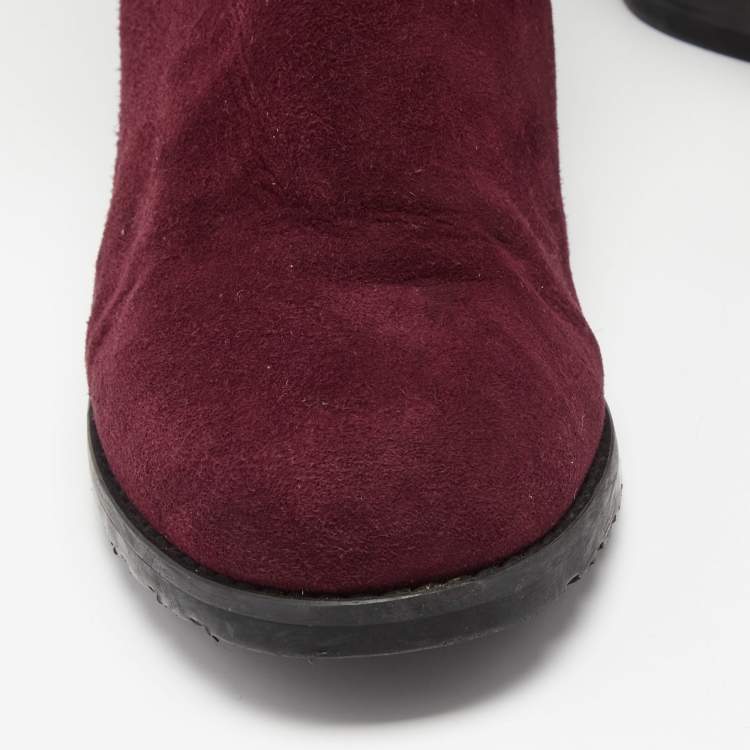 Pre Owned Stuart Weitzman Burgundy Suede Knee Length Boots Size 34.5