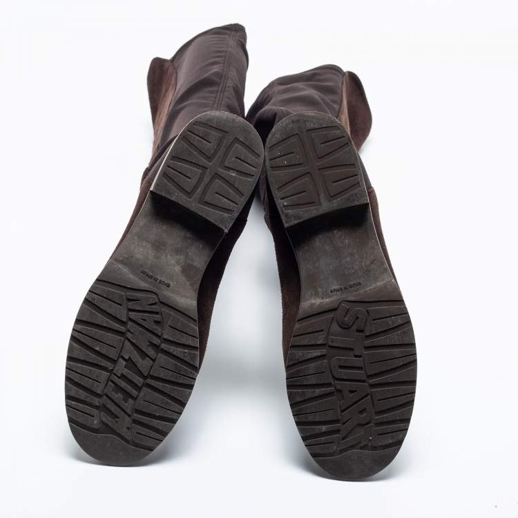 Pre Owned Stuart Weitzman Brown Suede Knee Length Boots Size 34.5
