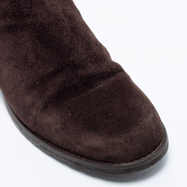 Pre Owned Stuart Weitzman Brown Suede Knee Length Boots Size 34.5