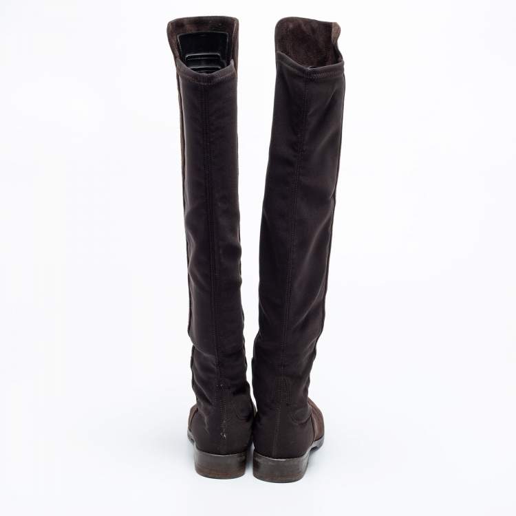 Pre Owned Stuart Weitzman Brown Suede Knee Length Boots Size 34.5