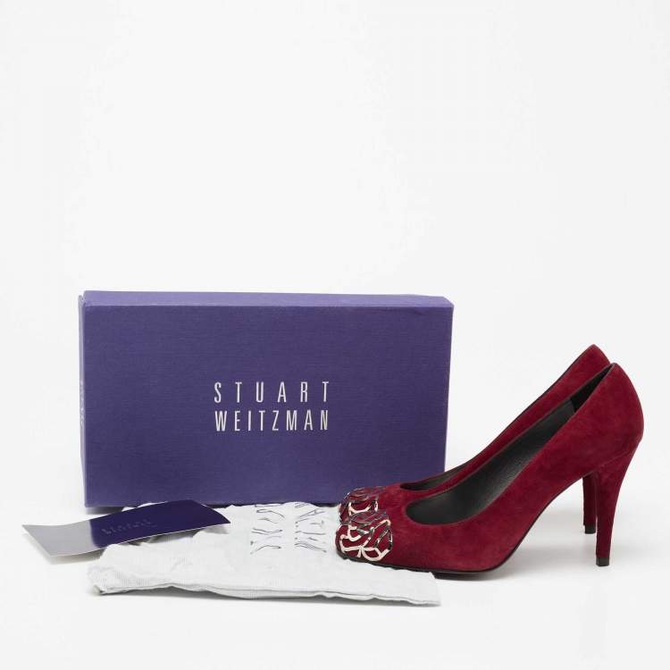 Pre Owned Stuart Weitzman Burgundy Suede Rosita Round Toe Pumps Size 37