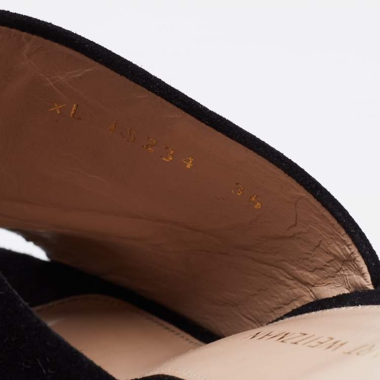 مملوكة مسبقًا Stuart Weitzman Black Suede Crystal Embellished Block Heel Mule Sandals Size 36