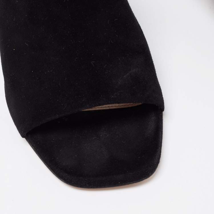 مملوكة مسبقًا Stuart Weitzman Black Suede Crystal Embellished Block Heel Mule Sandals Size 36