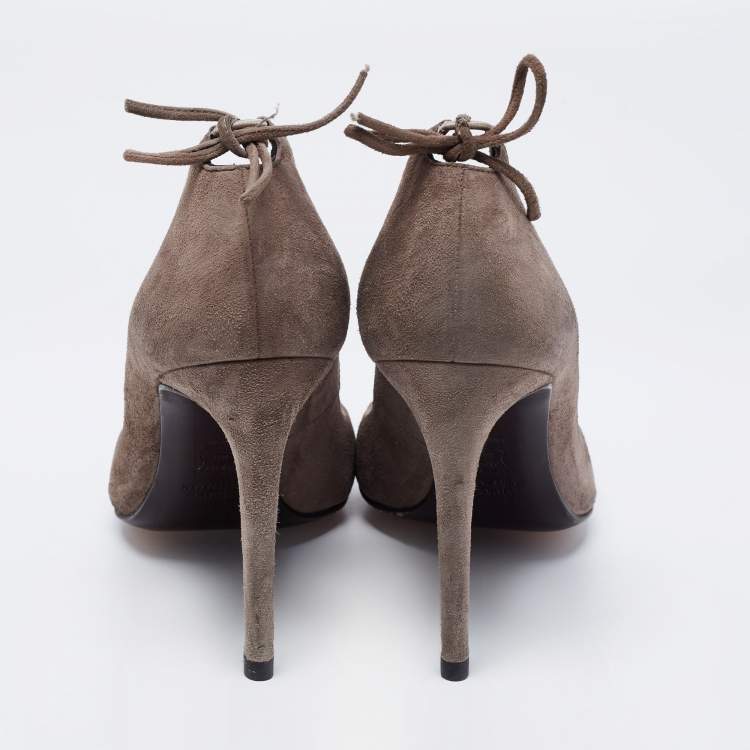 Pre Owned Stuart Weitzman Grey Suede Peekabow Pumps Size 38