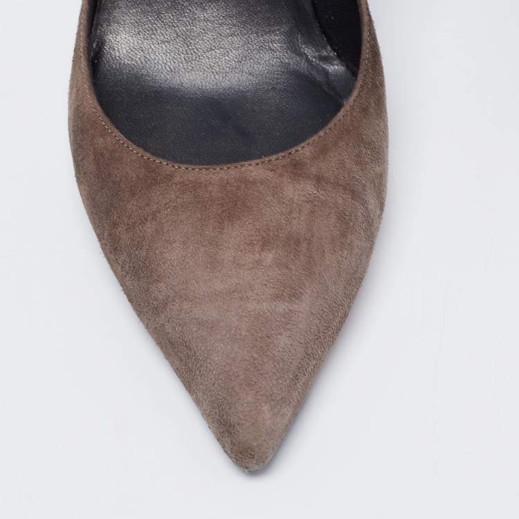 Pre Owned Stuart Weitzman Grey Suede Peekabow Pumps Size 38