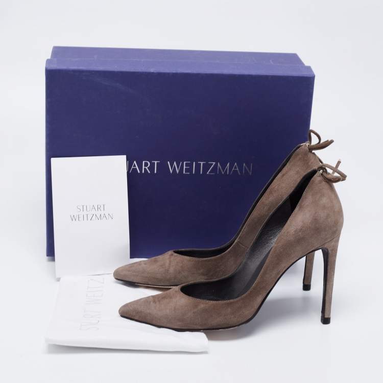 Pre Owned Stuart Weitzman Grey Suede Peekabow Pumps Size 38