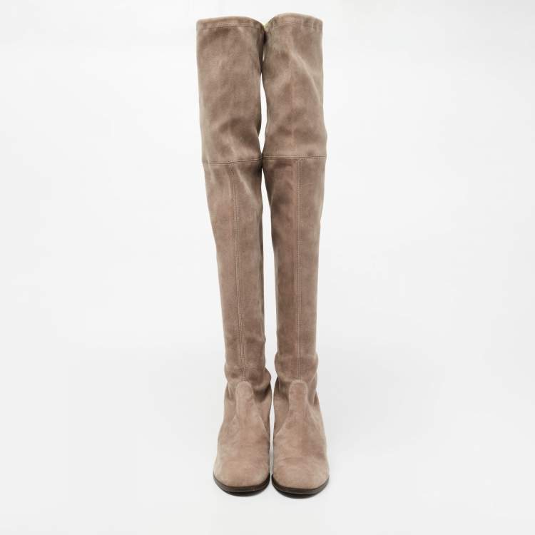 Pre Owned Stuart Weitzman Brown Suede Over The Knee Boots Size 38