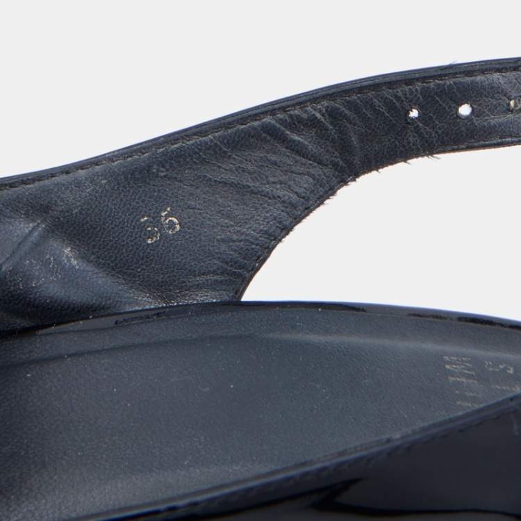 Pre Owned Stuart Weitzman Black Patent Leather Jean Peep Toe Cork Platform Wedge Slingback Sandals Size 36