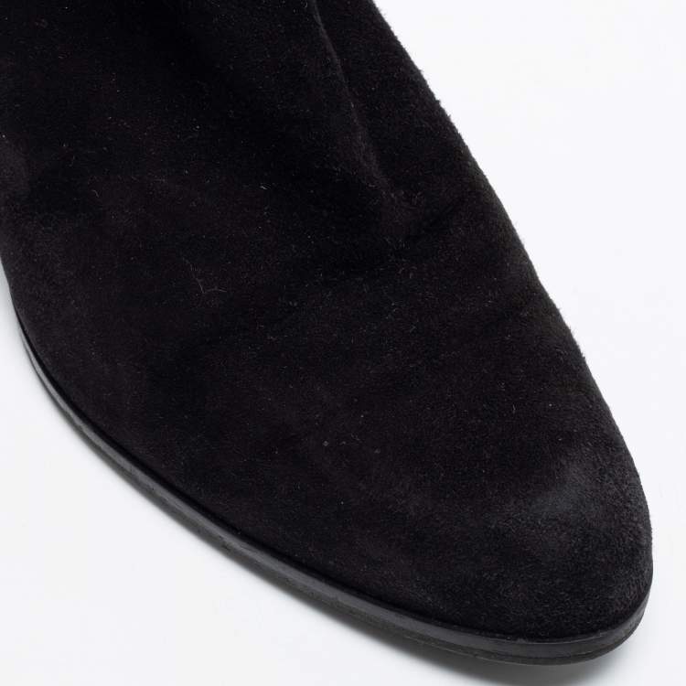 Pre Owned Stuart Weitzman Black Suede Studded Accents Ankle Boots Size 37.5