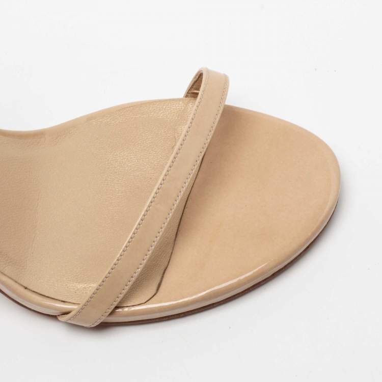Pre Owned Stuart Weitzman Beige Patent Leather Nudistsong Ankle-Strap Sandals Size 36.5 