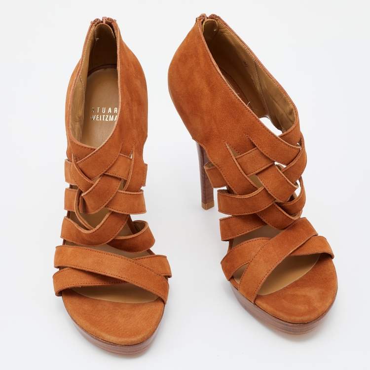 Pre Owned Stuart Weitzman Brown Suede Strappy Sandals Size 38.5