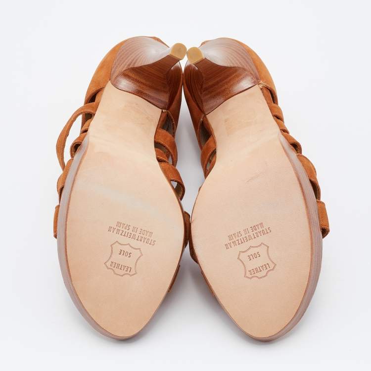 Pre Owned Stuart Weitzman Brown Suede Strappy Sandals Size 38.5